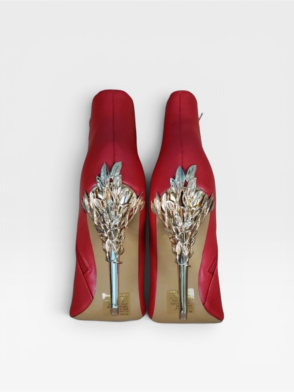 JustFab Red Pumps with Gold Leaf Heel Detail